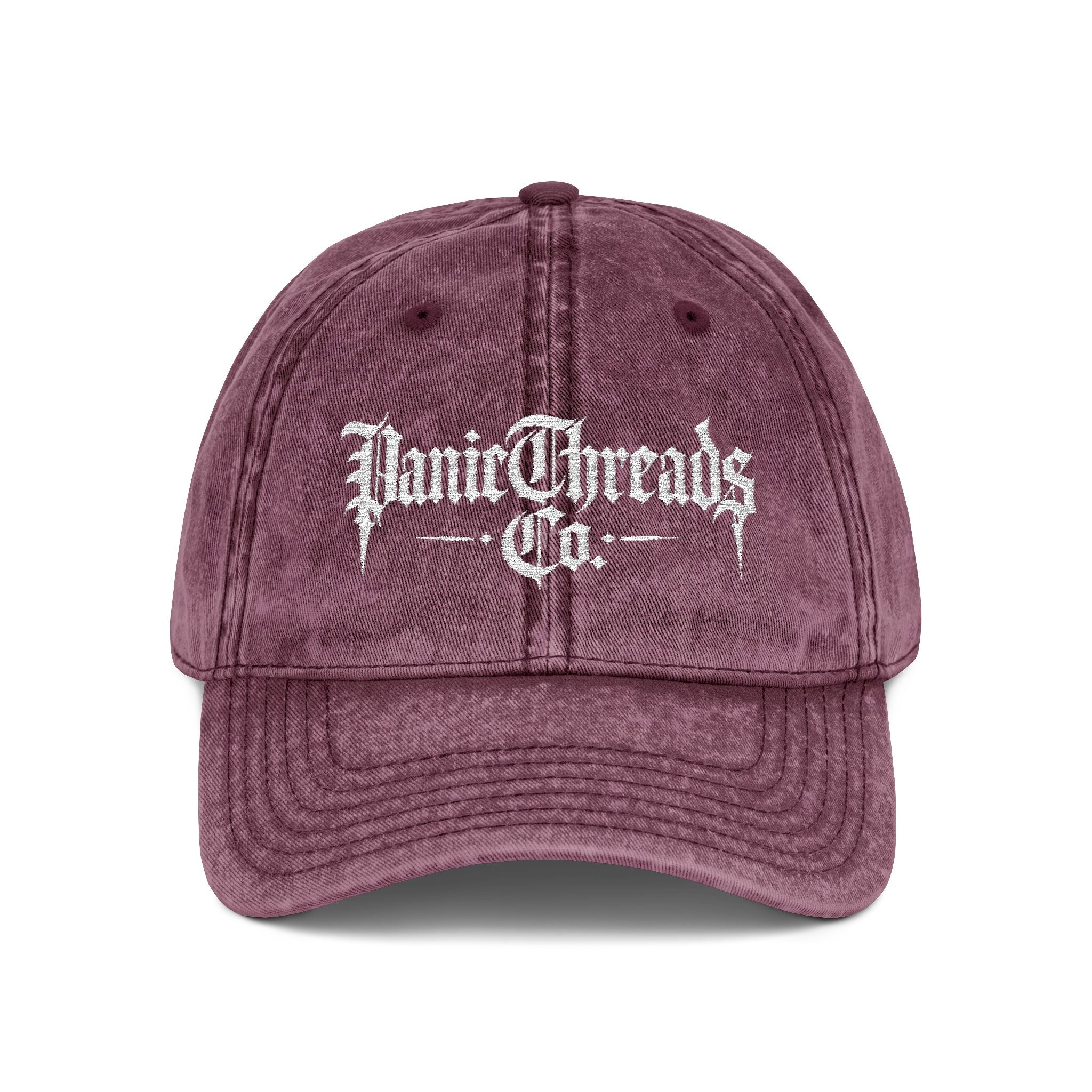 Vintage Embroidered Dad Cap – "PanicThreads Co." Distressed Baseball Hat