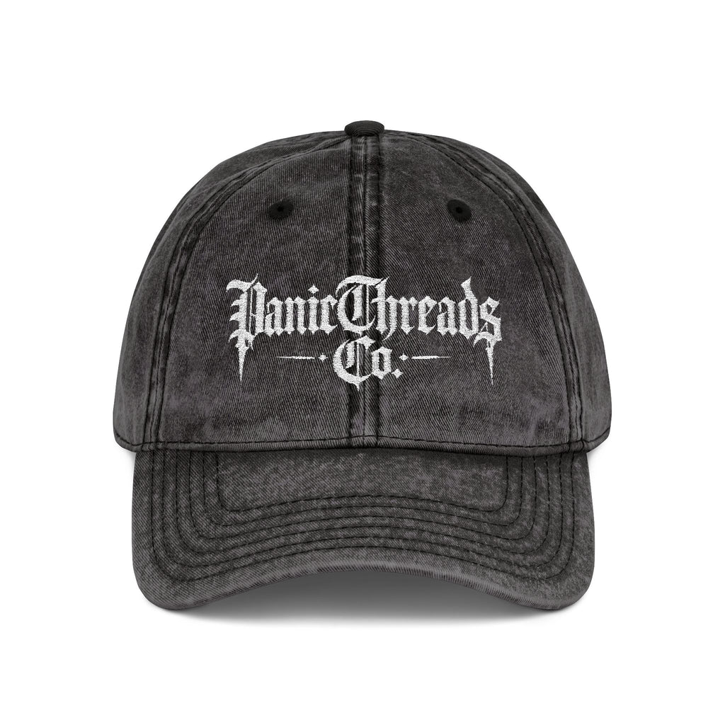 Vintage Embroidered Dad Cap – "PanicThreads Co." Distressed Baseball Hat