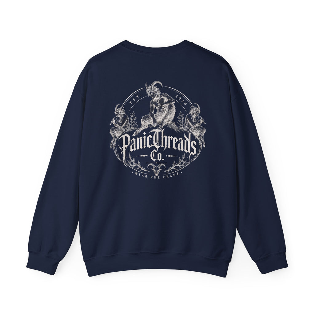 Crewneck Sweatshirt — PanicThreads Co. Vintage Gothic Logo Pullover