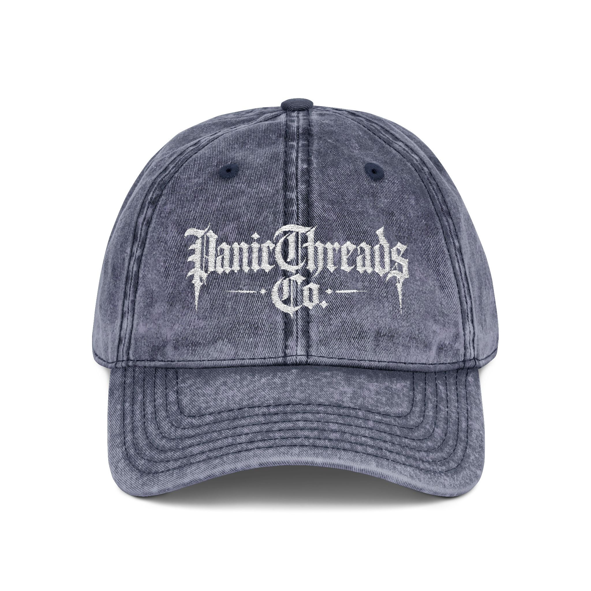Vintage Embroidered Dad Cap – "PanicThreads Co." Distressed Baseball Hat
