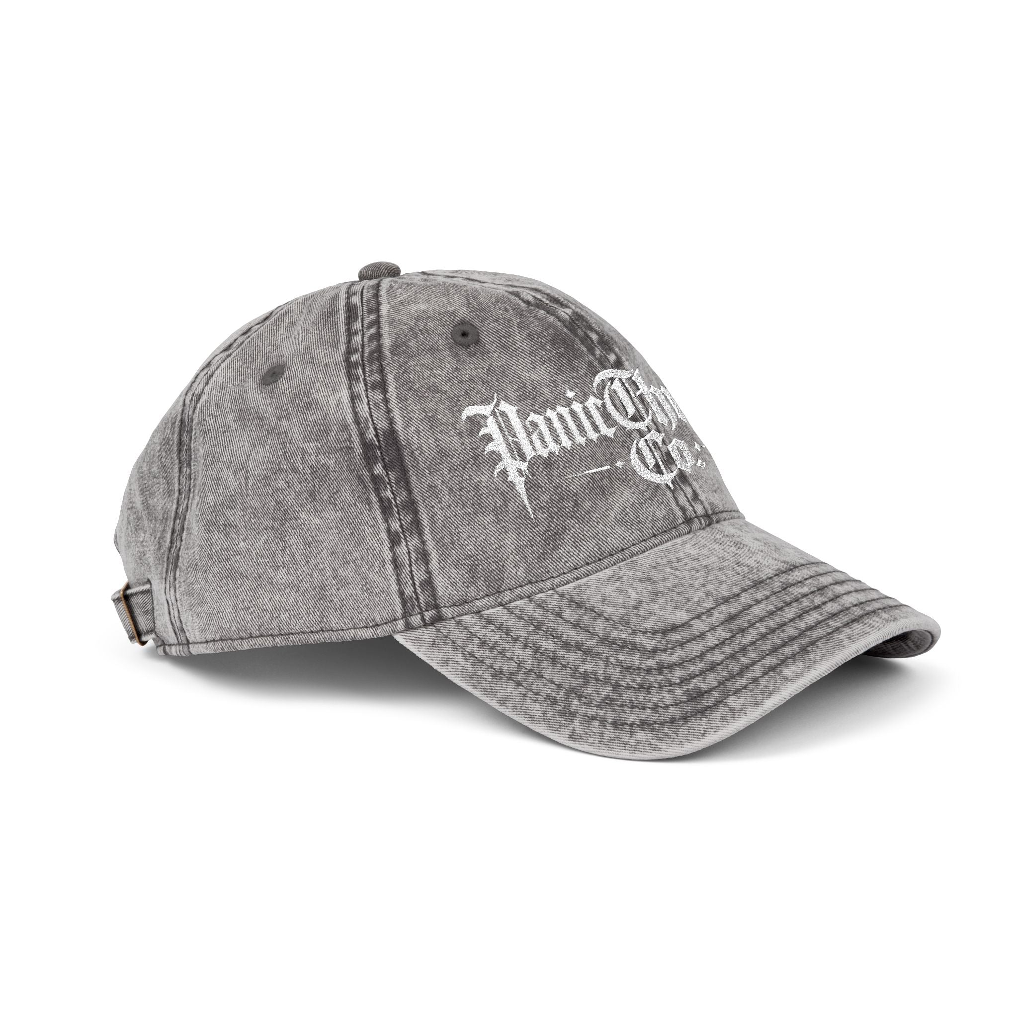 Vintage Embroidered Dad Cap – "PanicThreads Co." Distressed Baseball Hat
