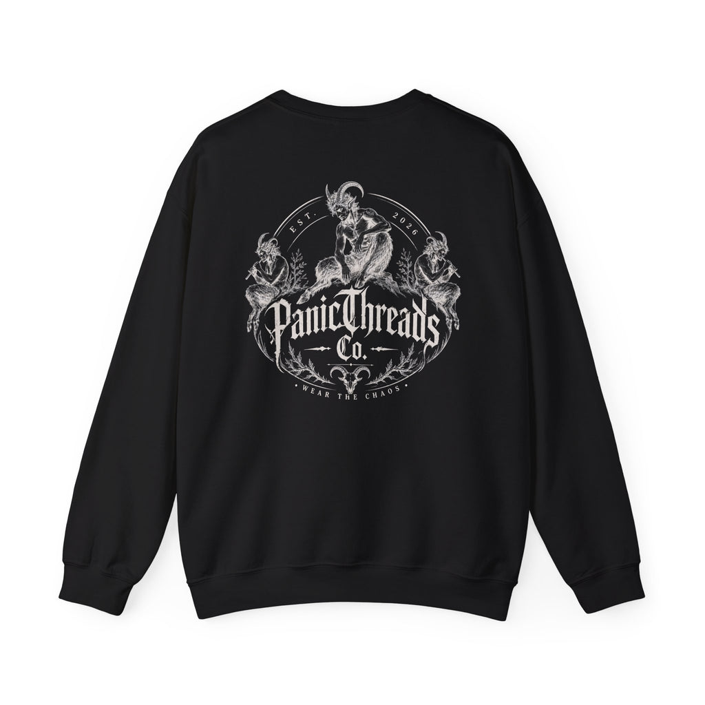 Crewneck Sweatshirt — PanicThreads Co. Vintage Gothic Logo Pullover