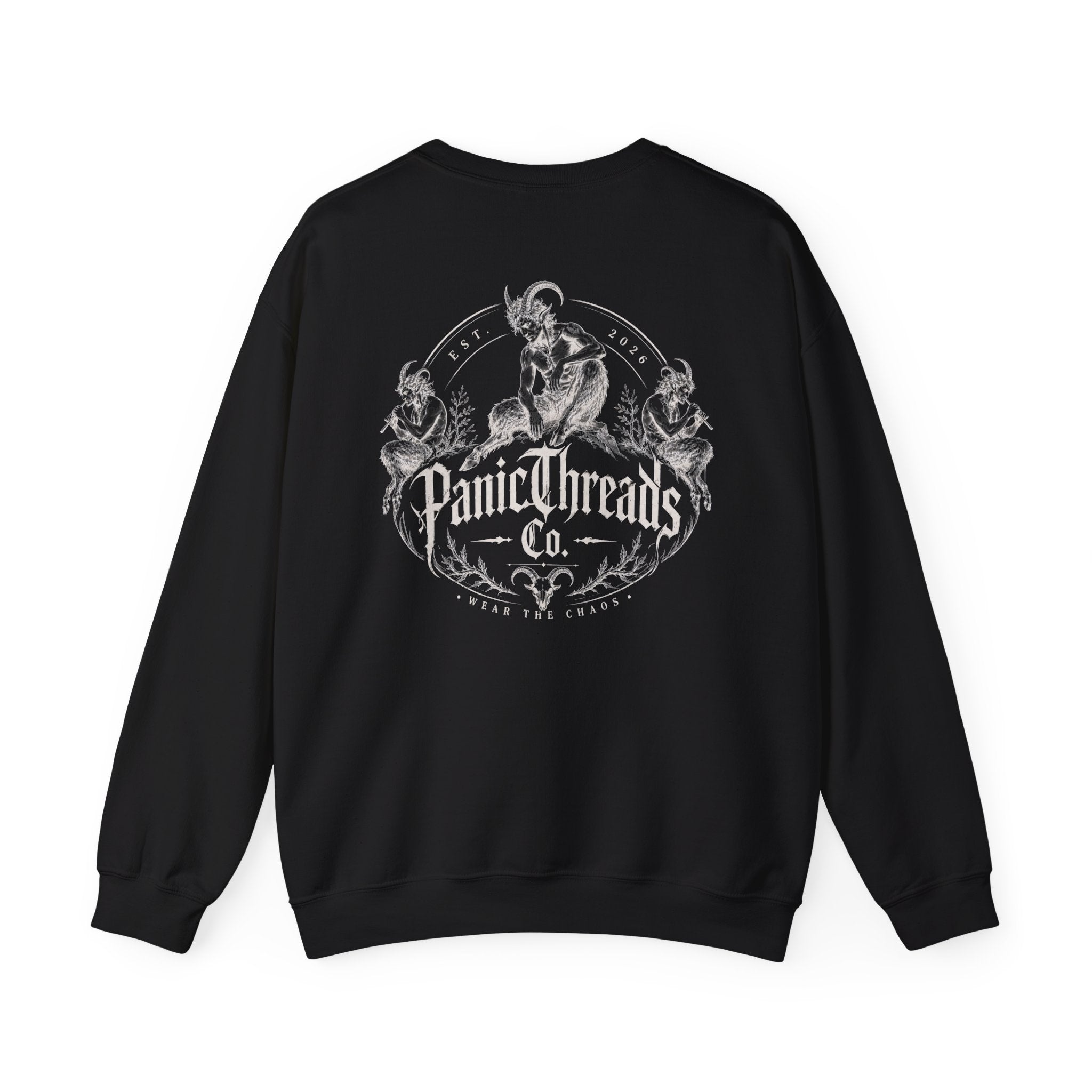 Crewneck Sweatshirt — PanicThreads Co. Vintage Gothic Logo Pullover