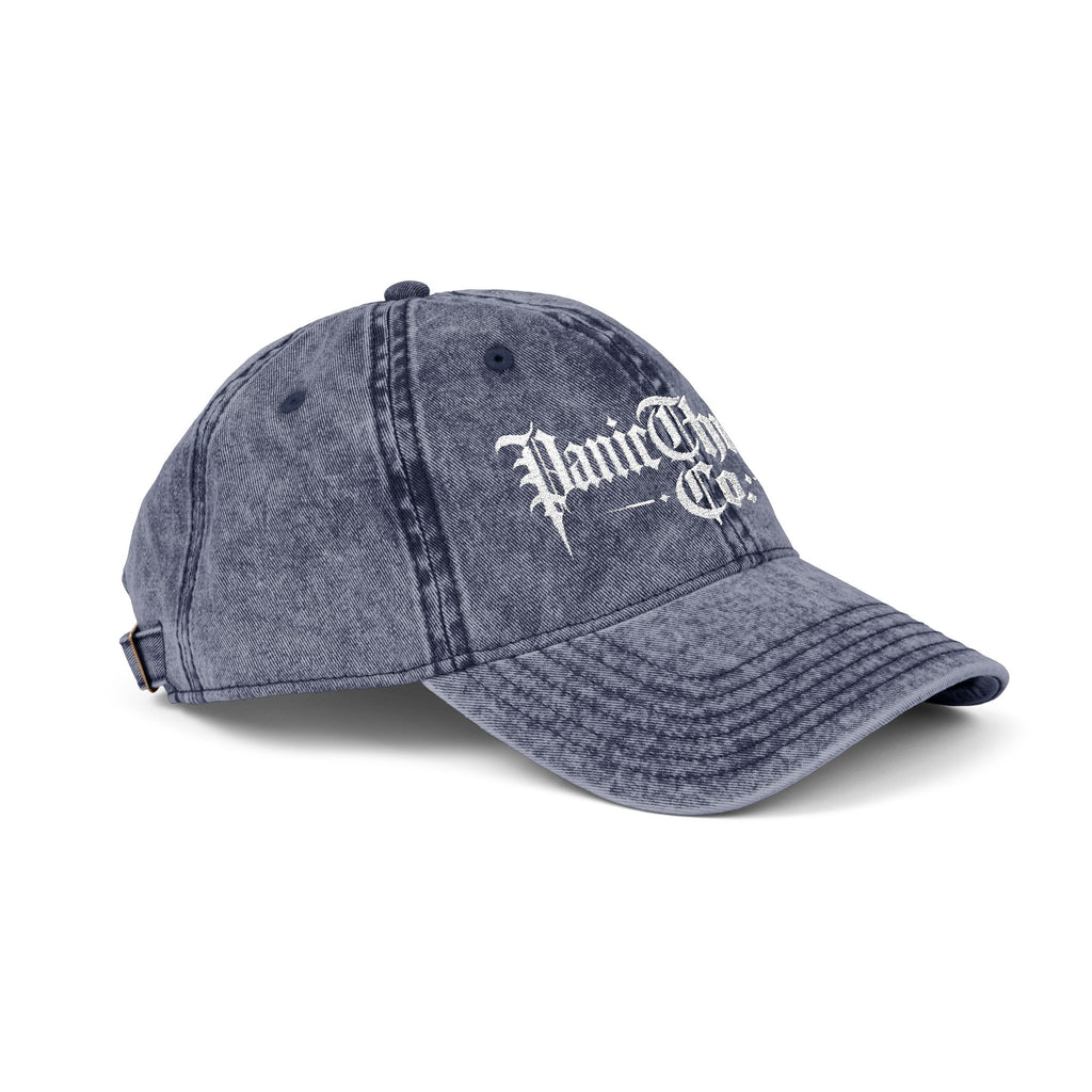 Vintage Embroidered Dad Cap – "PanicThreads Co." Distressed Baseball Hat