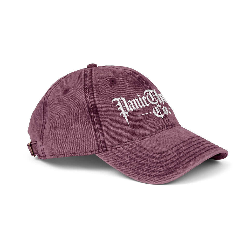 Vintage Embroidered Dad Cap – "PanicThreads Co." Distressed Baseball Hat