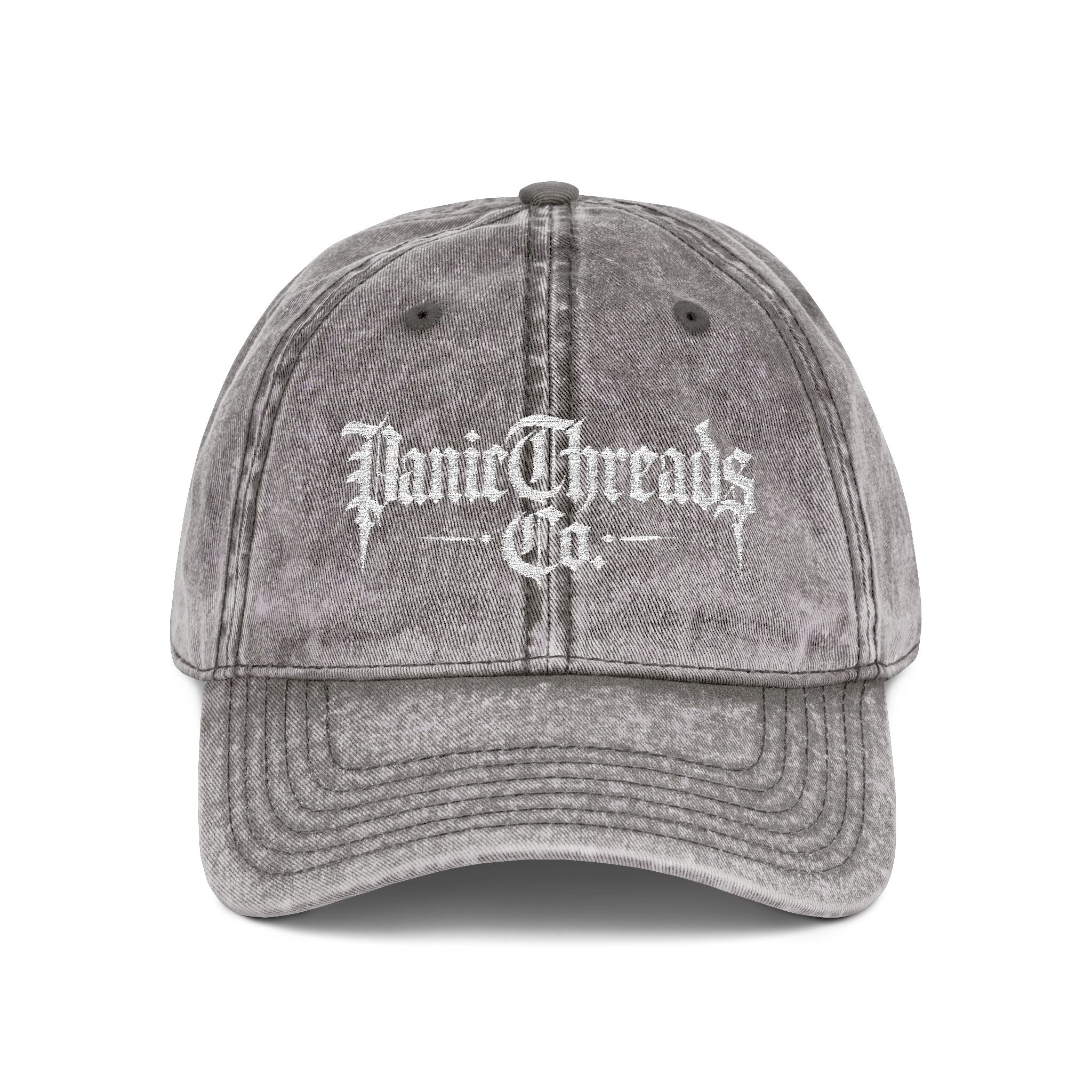 Vintage Embroidered Dad Cap – "PanicThreads Co." Distressed Baseball Hat