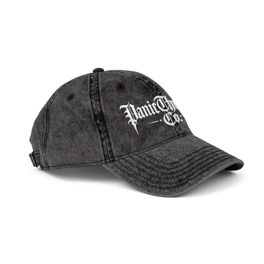 Vintage Embroidered Dad Cap – "PanicThreads Co." Distressed Baseball Hat